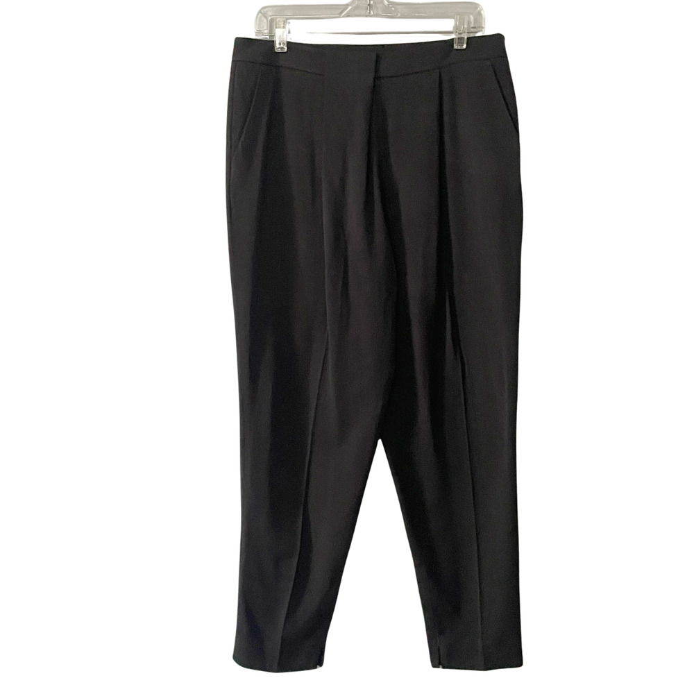WHBM Sz 12 Dress Pants Taper Ankle 34"Wx28"L Wrap Detail on Waistband Black